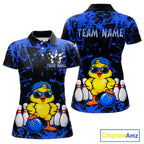 Custom Blue Funny Chick Bowling Team Shirts Chicken Bowling League Polo & 1/4 Zip