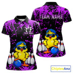 Custom Purple Funny Chick Bowling Team Shirts Chicken Bowling League Polo & 1/4 Zip
