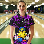 Custom Purple Funny Chick Bowling Team Shirts Chicken Bowling League Polo & 1/4 Zip