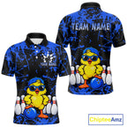 Custom Blue Funny Chick Bowling Team Shirts Chicken Bowling League Polo & 1/4 Zip