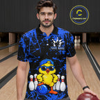 Custom Blue Funny Chick Bowling Team Shirts Chicken Bowling League Polo & 1/4 Zip