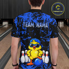 Custom Blue Funny Chick Bowling Team Shirts Chicken Bowling League Polo & 1/4 Zip