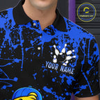 Custom Blue Funny Chick Bowling Team Shirts Chicken Bowling League Polo & 1/4 Zip
