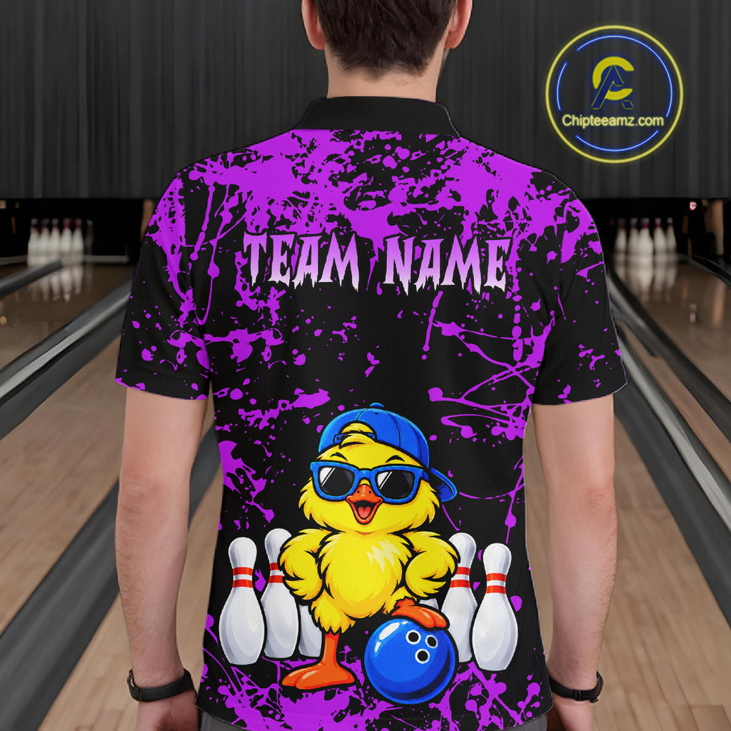 Custom Purple Funny Chick Bowling Team Shirts Chicken Bowling League Polo & 1/4 Zip