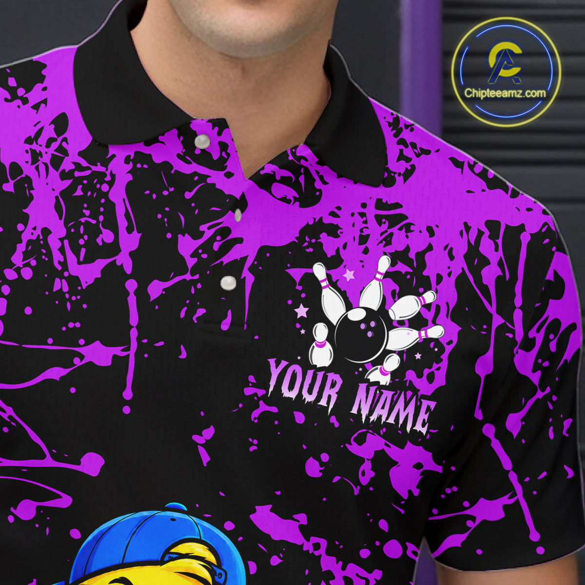 Custom Purple Funny Chick Bowling Team Shirts Chicken Bowling League Polo & 1/4 Zip