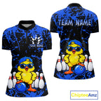 Custom Blue Funny Chick Bowling Team Shirts Chicken Bowling League Polo & 1/4 Zip
