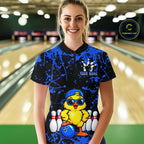 Custom Blue Funny Chick Bowling Team Shirts Chicken Bowling League Polo & 1/4 Zip