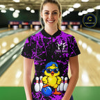 Custom Purple Funny Chick Bowling Team Shirts Chicken Bowling League Polo & 1/4 Zip