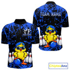 Custom Blue Funny Chick Bowling Team Shirts Chicken Bowling League Polo & 1/4 Zip