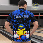 Custom Blue Funny Chick Bowling Team Shirts Chicken Bowling League Polo & 1/4 Zip