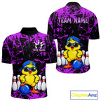 Custom Purple Funny Chick Bowling Team Shirts Chicken Bowling League Polo & 1/4 Zip