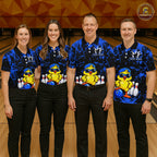 Custom Blue Funny Chick Bowling Team Shirts Chicken Bowling League Polo & 1/4 Zip