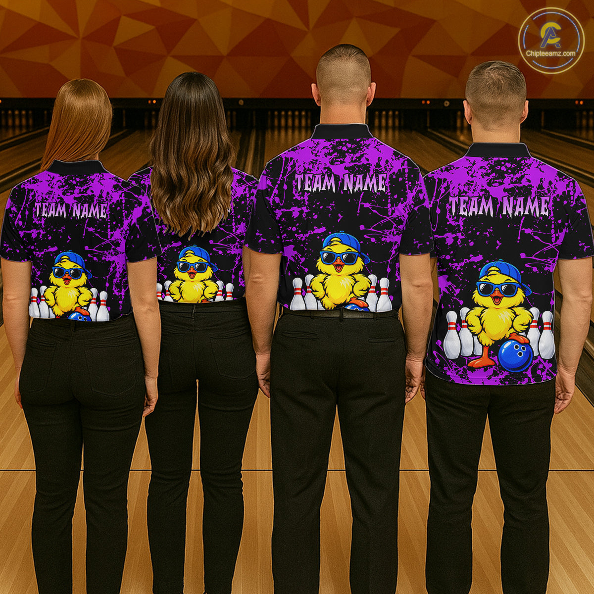 Custom Purple Funny Chick Bowling Team Shirts Chicken Bowling League Polo & 1/4 Zip