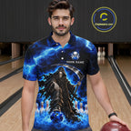 Custom Black and Blue Flame Grim Reaper Bowling Team Shirts Bowling Tournament