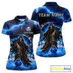 Custom Black and Blue Flame Grim Reaper Bowling Team Shirts Bowling Tournament