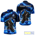 Custom Black and Blue Flame Grim Reaper Bowling Team Shirts Bowling Tournament