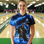 Custom Black and Blue Flame Grim Reaper Bowling Team Shirts Bowling Tournament