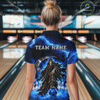 Custom Black and Blue Flame Grim Reaper Bowling Team Shirts Bowling Tournament
