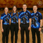 Custom Black and Blue Flame Grim Reaper Bowling Team Shirts Bowling Tournament