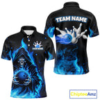 Black And Blue Flame Grim Reaper Custom Skull Bowling Shirts Bowling Team Jerseys