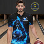 Black And Blue Flame Grim Reaper Custom Skull Bowling Shirts Bowling Team Jerseys