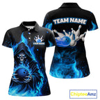 Black And Blue Flame Grim Reaper Custom Skull Bowling Shirts Bowling Team Jerseys