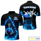 Black And Blue Flame Grim Reaper Custom Skull Bowling Shirts Bowling Team Jerseys
