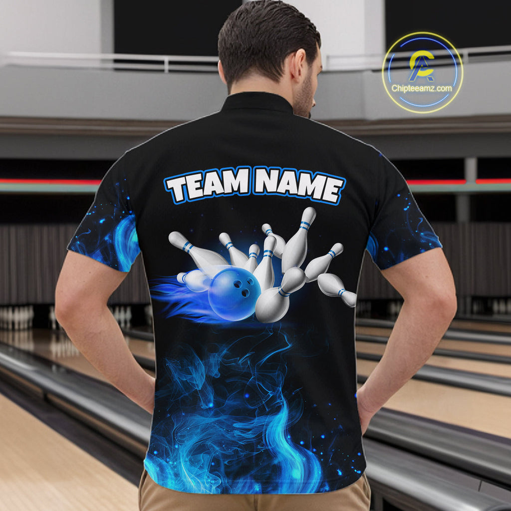 Black And Blue Flame Grim Reaper Custom Skull Bowling Shirts Bowling Team Jerseys