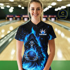 Black And Blue Flame Grim Reaper Custom Skull Bowling Shirts Bowling Team Jerseys