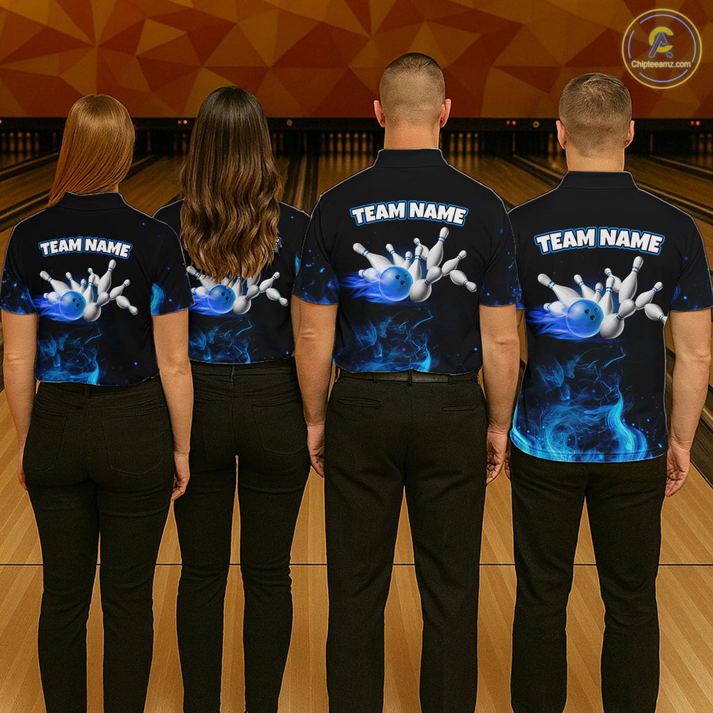 Black And Blue Flame Grim Reaper Custom Skull Bowling Shirts Bowling Team Jerseys