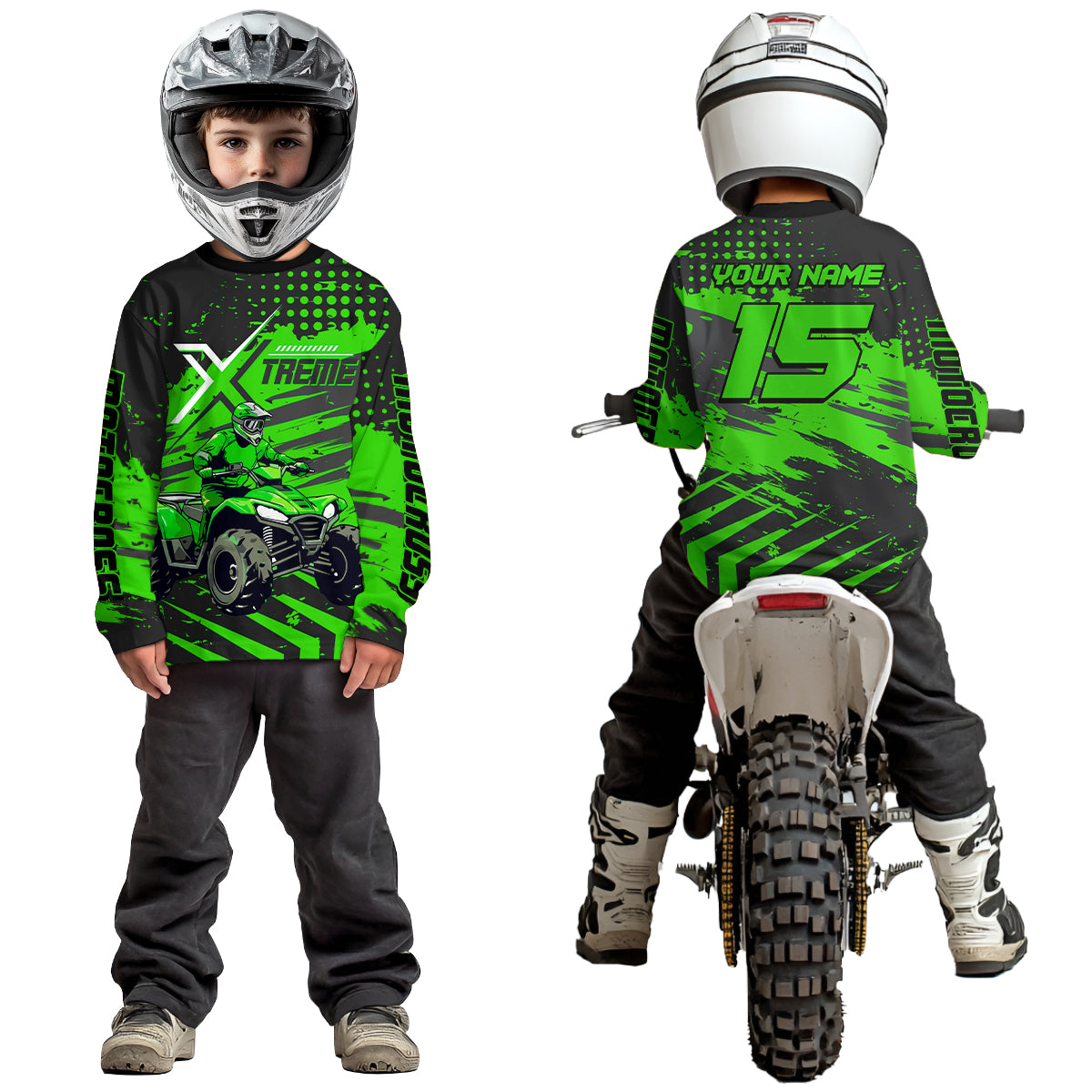 Custom Green Off-Road Quad Bike Shirt Extreme ATV Motocross Shirts +