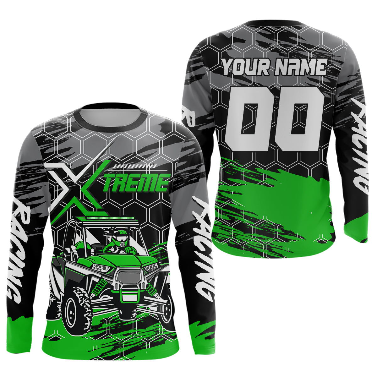 Custom Green UTV Off-Road UTV Motocross Racing Shirt Side by Side UTV Off-Road Shirts +