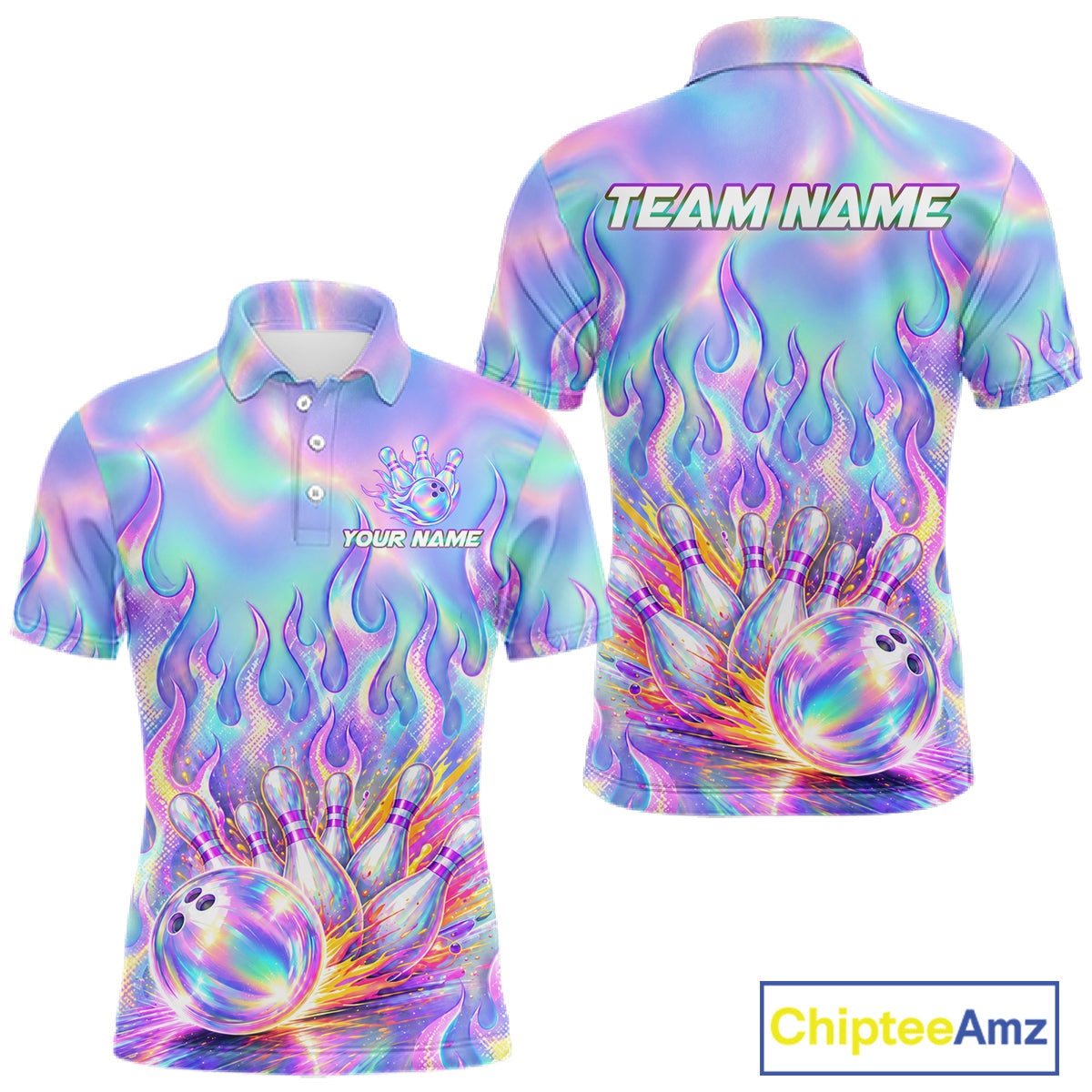Custom Holographic Flame Bowling Shirts, Bowling Team Jersey Bowling Tournament