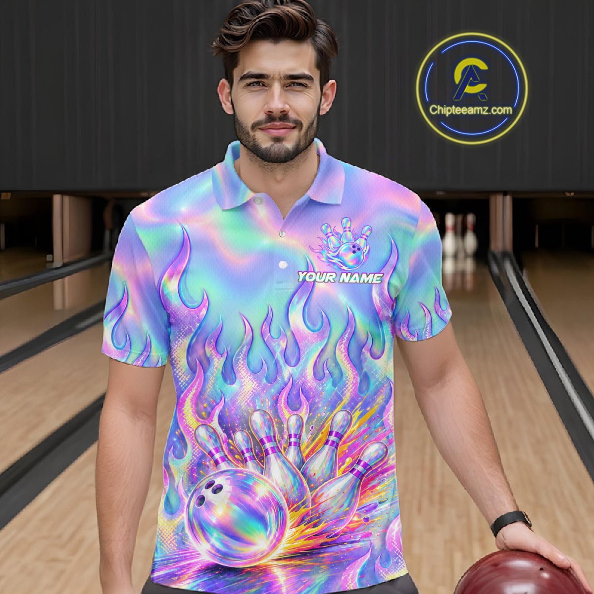 Custom Holographic Flame Bowling Shirts, Bowling Team Jersey Bowling Tournament