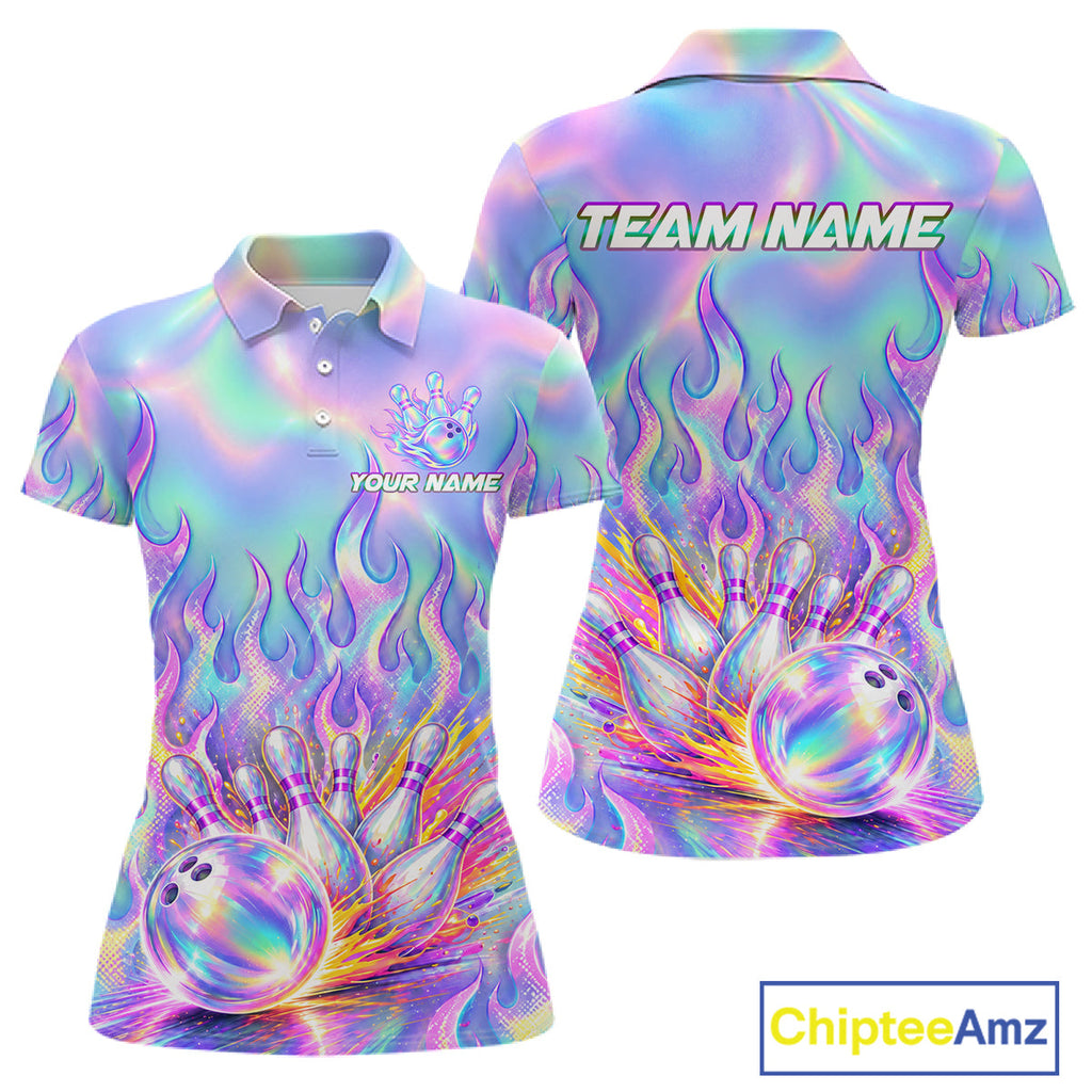 Custom Holographic Flame Bowling Shirts, Bowling Team Jersey Bowling Tournament