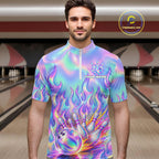 Custom Holographic Flame Bowling Shirts, Bowling Team Jersey Bowling Tournament