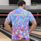 Custom Holographic Flame Bowling Shirts, Bowling Team Jersey Bowling Tournament