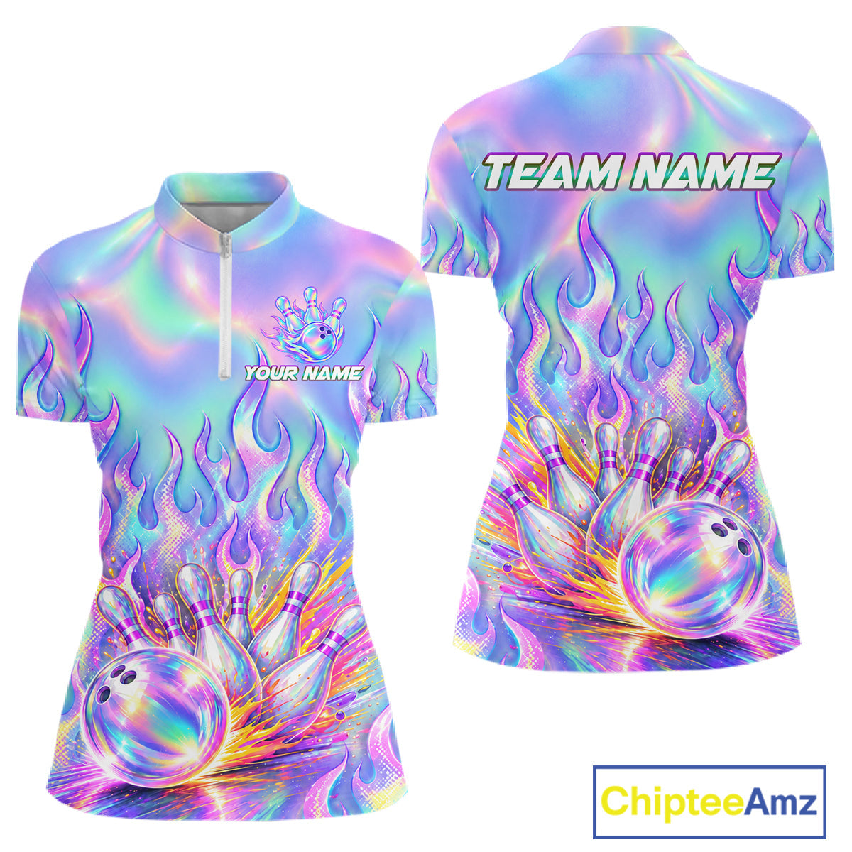 Custom Holographic Flame Bowling Shirts, Bowling Team Jersey Bowling Tournament