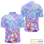 Custom Holographic Flame Bowling Shirts, Bowling Team Jersey Bowling Tournament