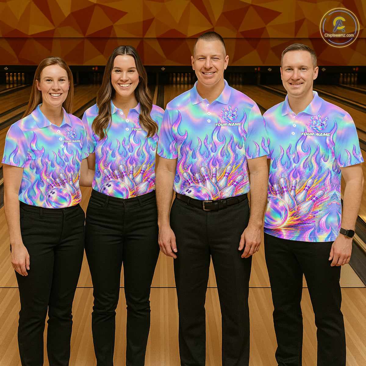Custom Holographic Flame Bowling Shirts, Bowling Team Jersey Bowling Tournament