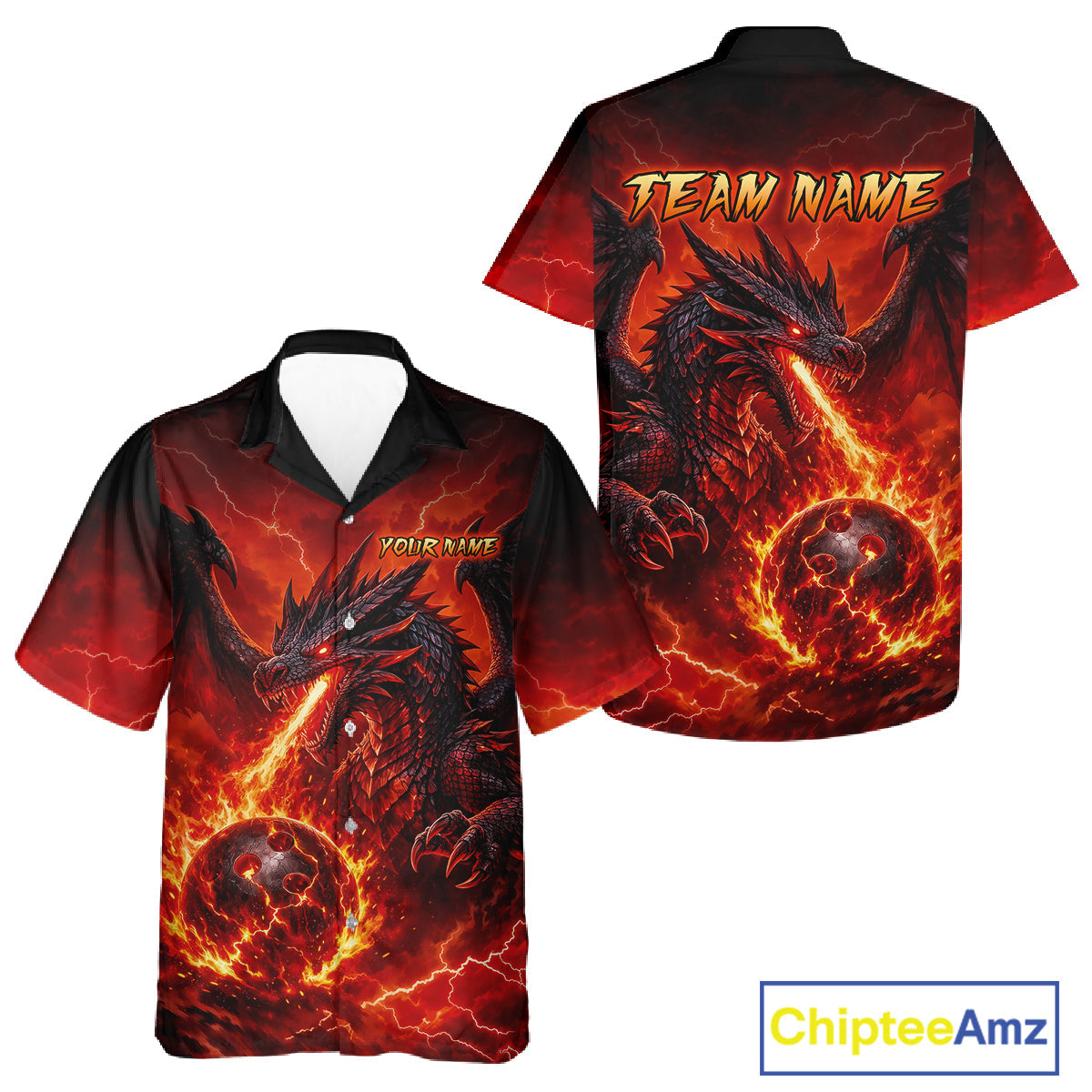 Flame Dragon Bowling Hawaiian Shirt, Custom Bowling Team Jersey
