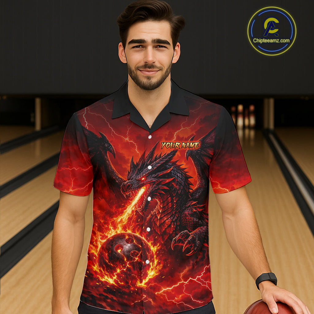 Flame Dragon Bowling Hawaiian Shirt, Custom Bowling Team Jersey