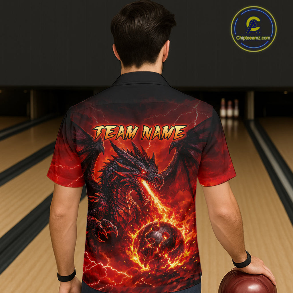Flame Dragon Bowling Hawaiian Shirt, Custom Bowling Team Jersey