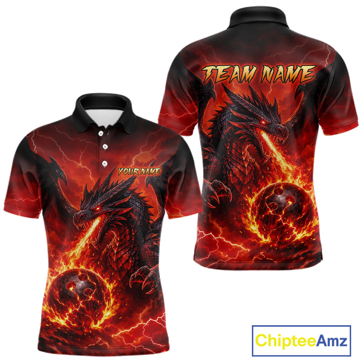 Custom Flame Dragon Bowling Shirts, Bowling Team Jersey Bowling Tournament Bowler