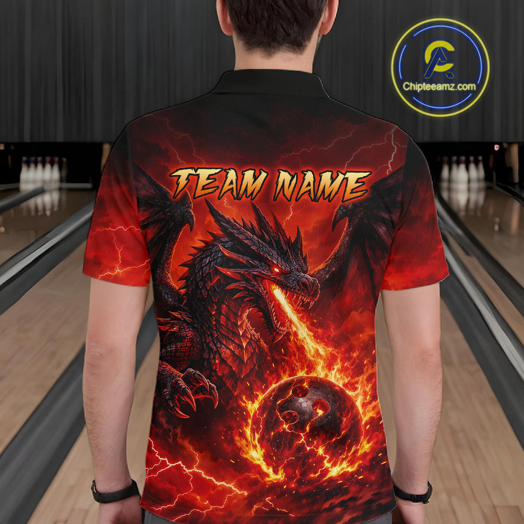 Custom Flame Dragon Bowling Shirts, Bowling Team Jersey Bowling Tournament Bowler