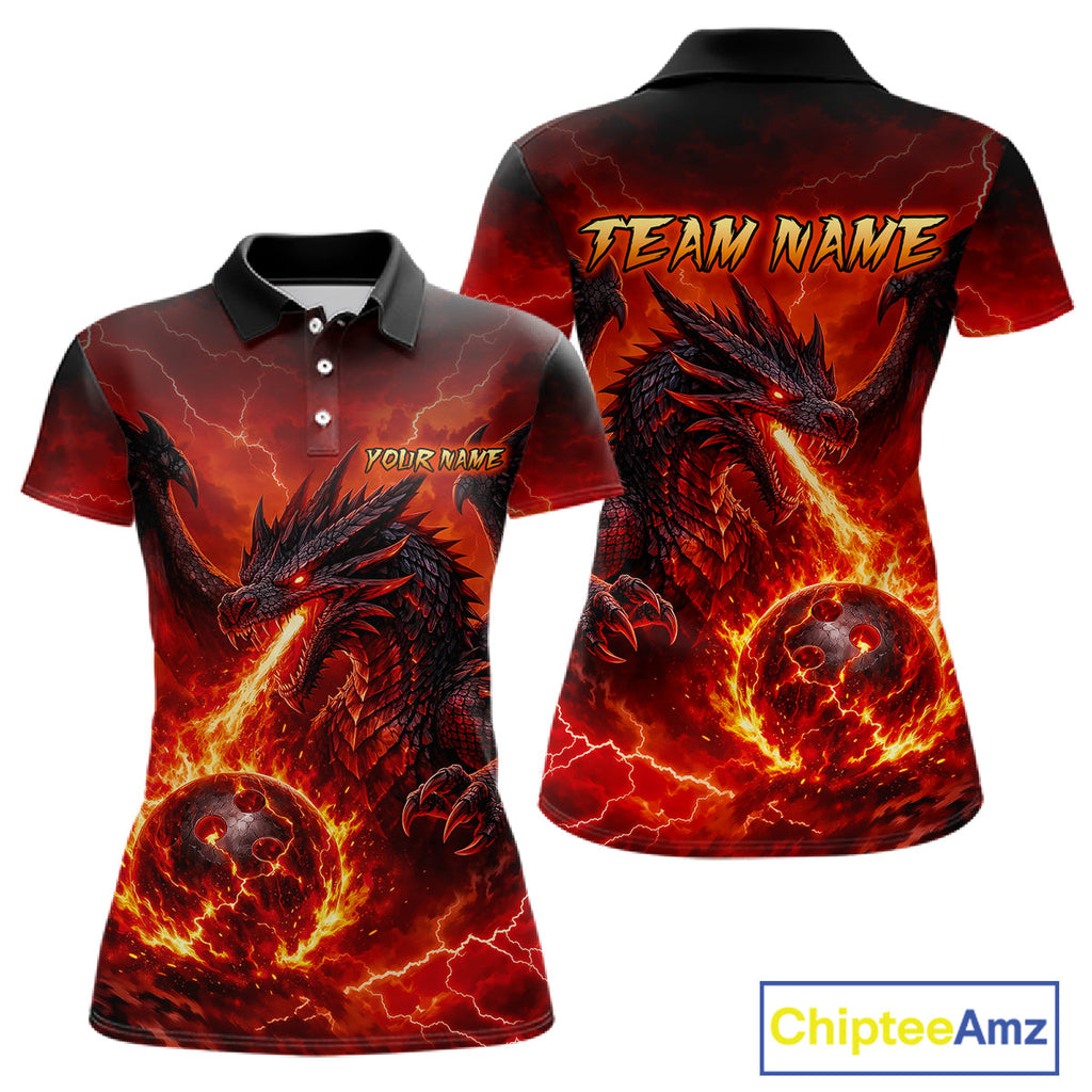 Custom Flame Dragon Bowling Shirts, Bowling Team Jersey Bowling Tournament Bowler