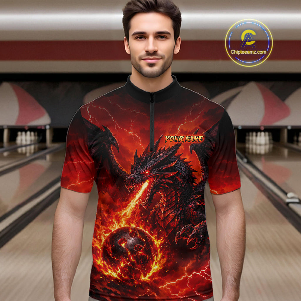 Custom Flame Dragon Bowling Shirts, Bowling Team Jersey Bowling Tournament Bowler