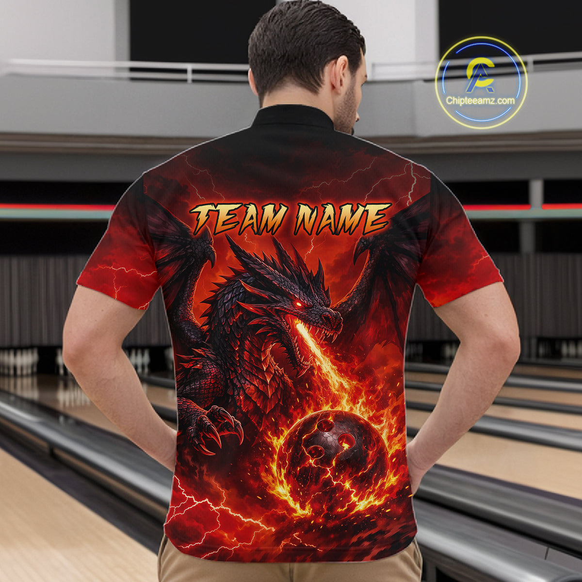 Custom Flame Dragon Bowling Shirts, Bowling Team Jersey Bowling Tournament Bowler