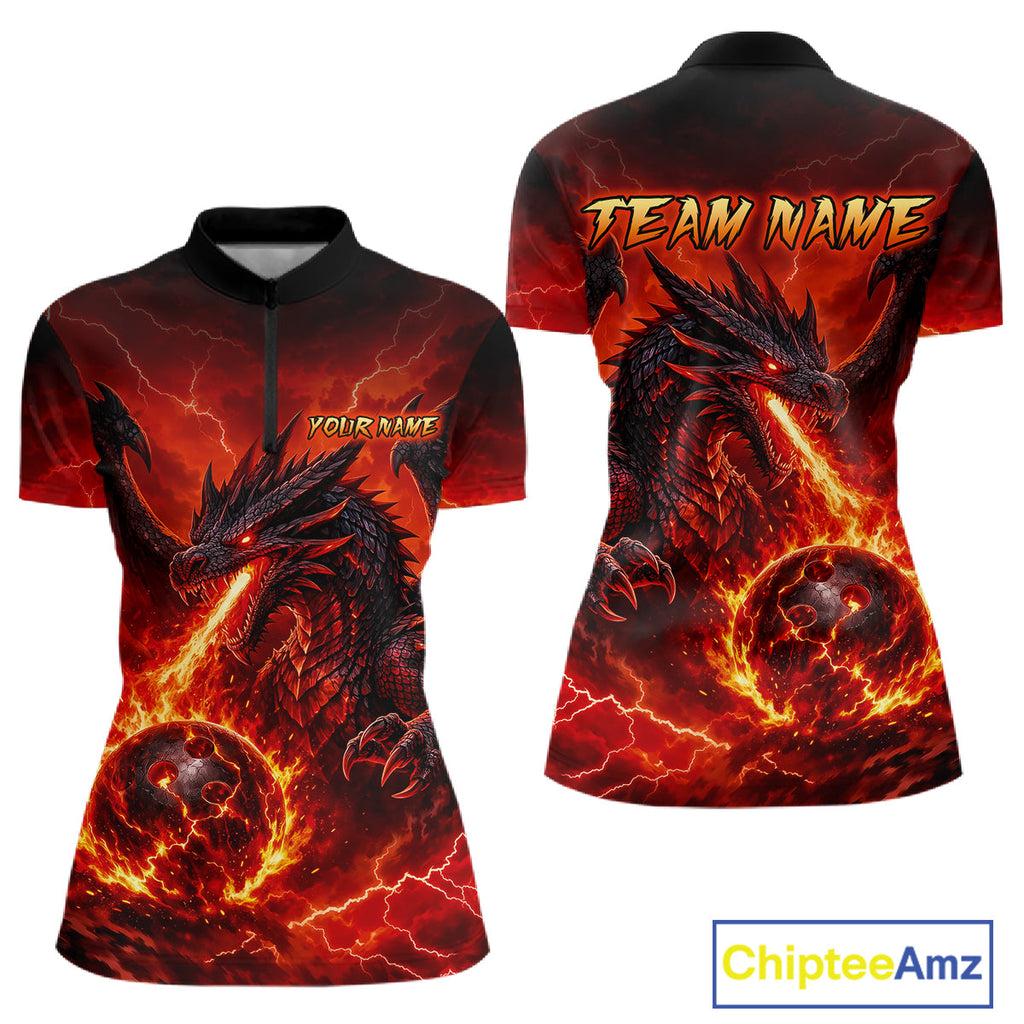 Custom Flame Dragon Bowling Shirts, Bowling Team Jersey Bowling Tournament Bowler