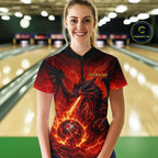 Custom Flame Dragon Bowling Shirts, Bowling Team Jersey Bowling Tournament Bowler